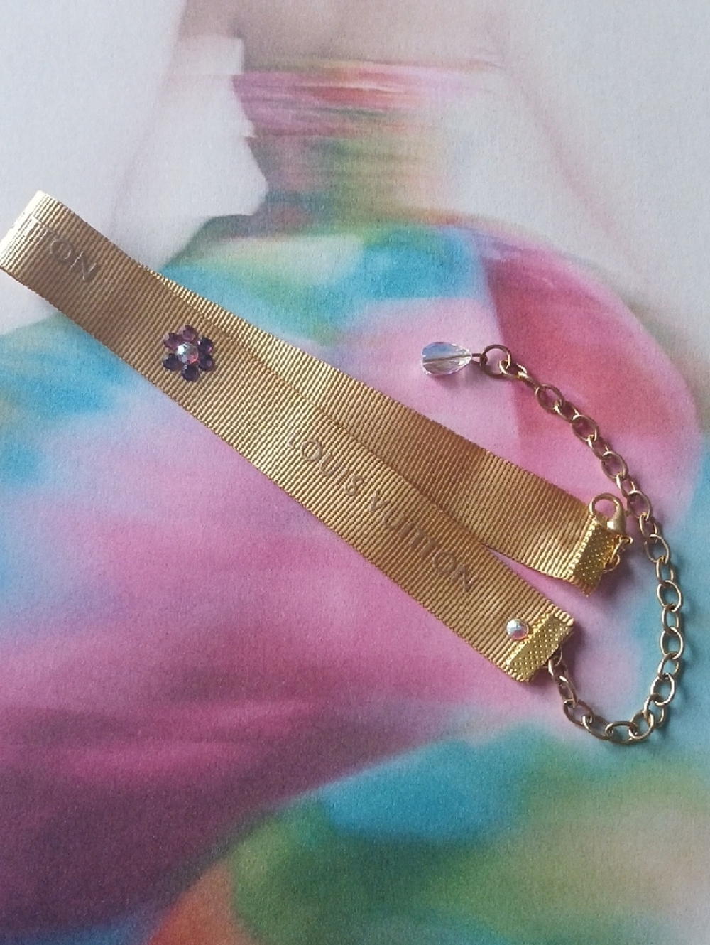 Louis Vuitton Gold Ribbon Choker with Crystal Flower Accent - Picture 3 of 6